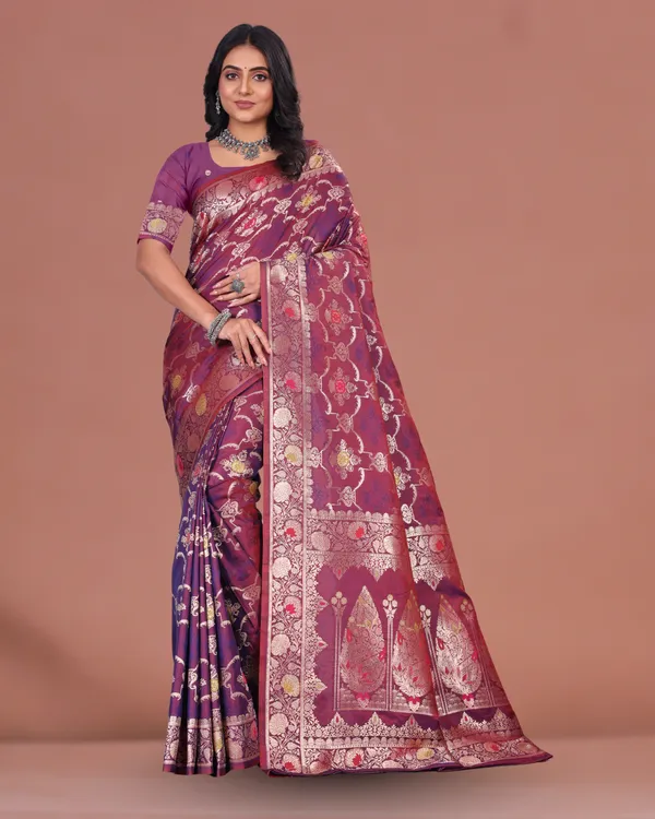 Banarasi_Silk_Saree_in_Wine_Maroon_with_Golden_Zari_Weaving_&_Floral_Motifs