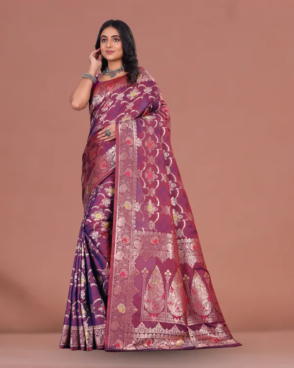 Banarasi_Silk_Saree_in_Wine_Maroon_with_Golden_Zari_Weaving_&_Floral_Motifs