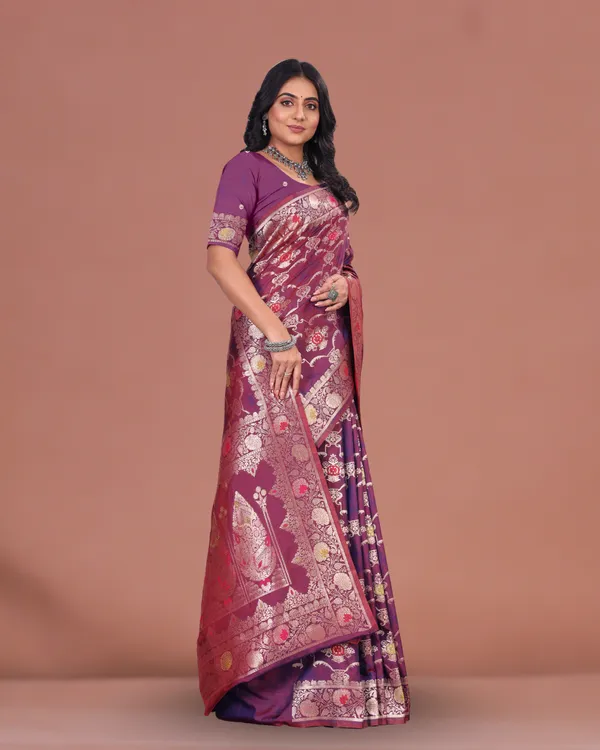 Banarasi_Silk_Saree_in_Wine_Maroon_with_Golden_Zari_Weaving_&_Floral_Motifs