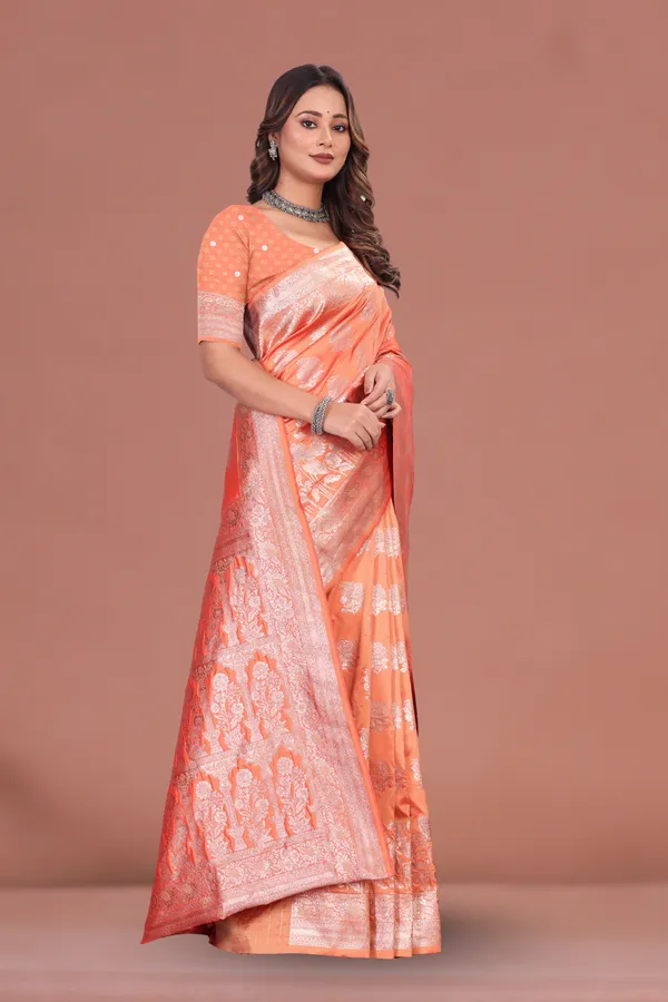 Traditional_Orange_Banarasi_Silk_Saree_with_Silver_Zari_Work_for_Weddings_&_Festive_Wear