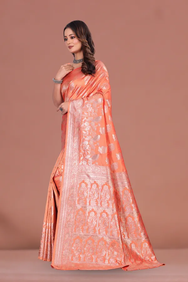 Traditional_Orange_Banarasi_Silk_Saree_with_Silver_Zari_Work_for_Weddings_&_Festive_Wear