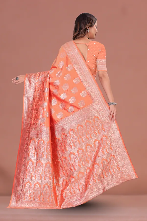 Traditional_Orange_Banarasi_Silk_Saree_with_Silver_Zari_Work_for_Weddings_&_Festive_Wear