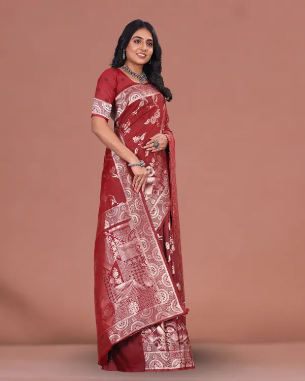 Maroon_Banarasi_Silk_Saree_with_Silver_Zari_and_Intricate_Floral_Pallu_Design