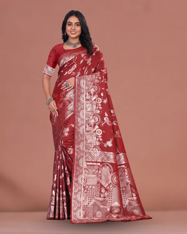 Maroon_Banarasi_Silk_Saree_with_Silver_Zari_and_Intricate_Floral_Pallu_Design