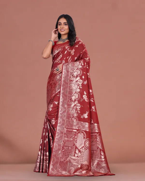 Maroon_Banarasi_Silk_Saree_with_Silver_Zari_and_Intricate_Floral_Pallu_Design