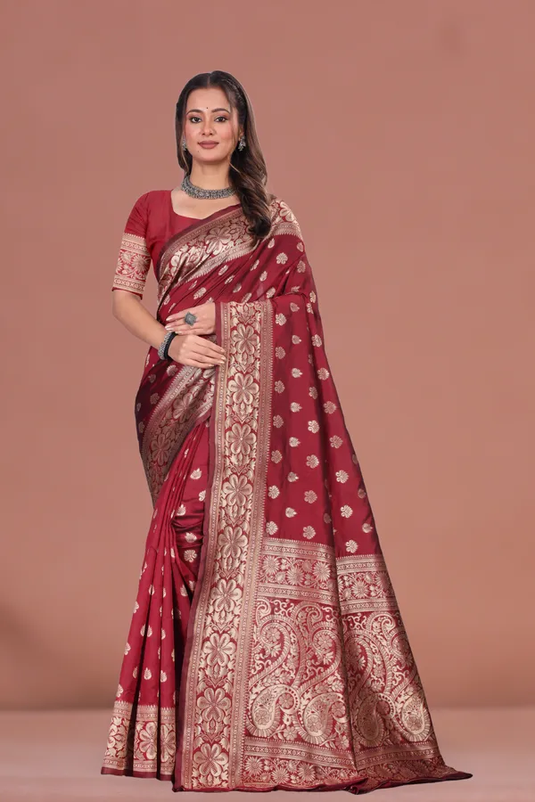 Rich_Maroon_Banarasi_Silk_Saree_with_Antique_Golden_Zari_Work