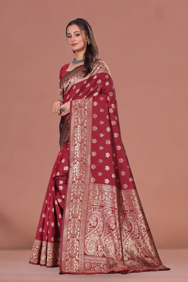 Rich_Maroon_Banarasi_Silk_Saree_with_Antique_Golden_Zari_Work