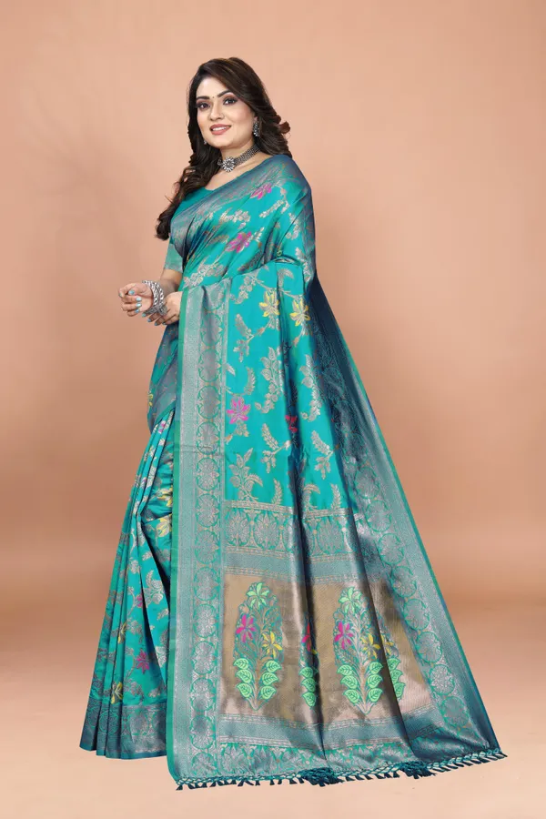 Mint_Green_Banarasi_Soft_Silk_Saree_with_Multicolor_Zari_Floral_Pallu

