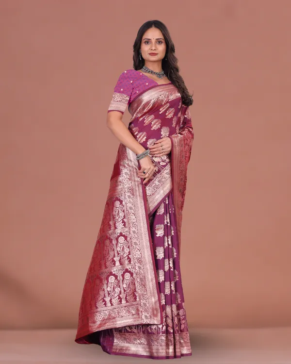 Maroon_&_Purple_Silk_Saree_with_Golden_Zari_Work