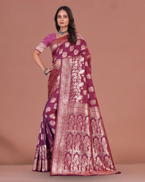 Maroon_&_Purple_Silk_Saree_with_Golden_Zari_Work
