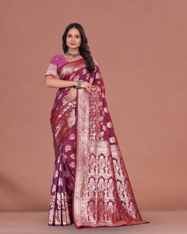 Maroon_&_Purple_Silk_Saree_with_Golden_Zari_Work