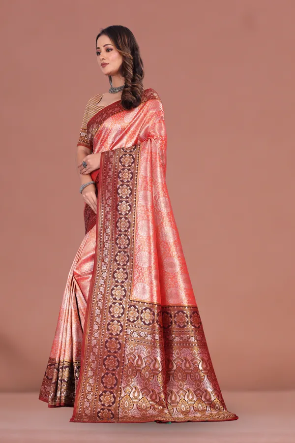 Royal_Peach-Red_Banarasi_Silk_Saree_with_Rich_Zari_Border_&_Traditional_Motifs_for_Wedding_&_Festive_Wear