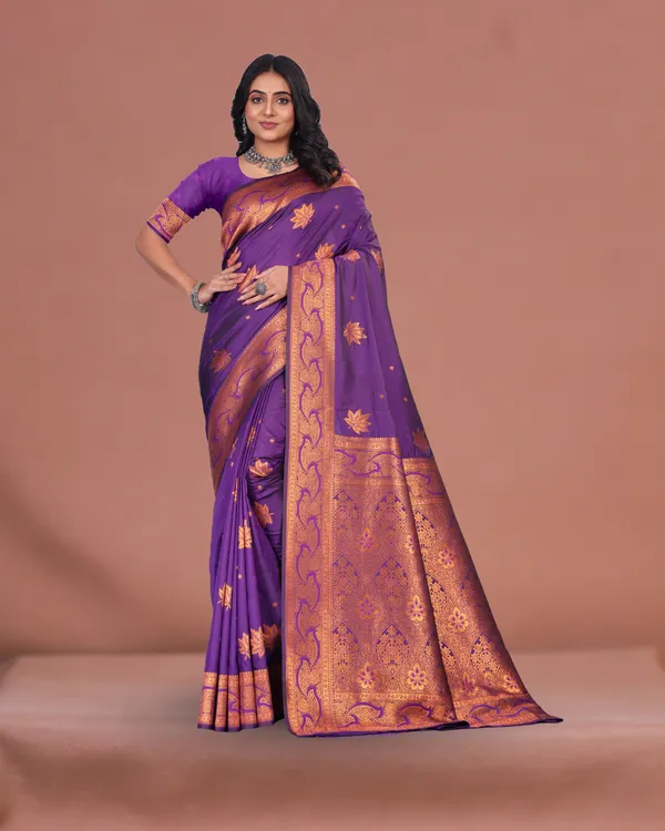 Violet_Banarasi_Silk_Saree_with_Golden_Zari_Weaving_&_Rich_Designer_Pallu_for_Festive_and_Wedding_Wear