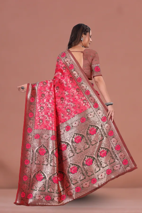 Rich_Pink_Banarasi_Silk_Saree_with_Antique_Zari_&_Floral_Weaving