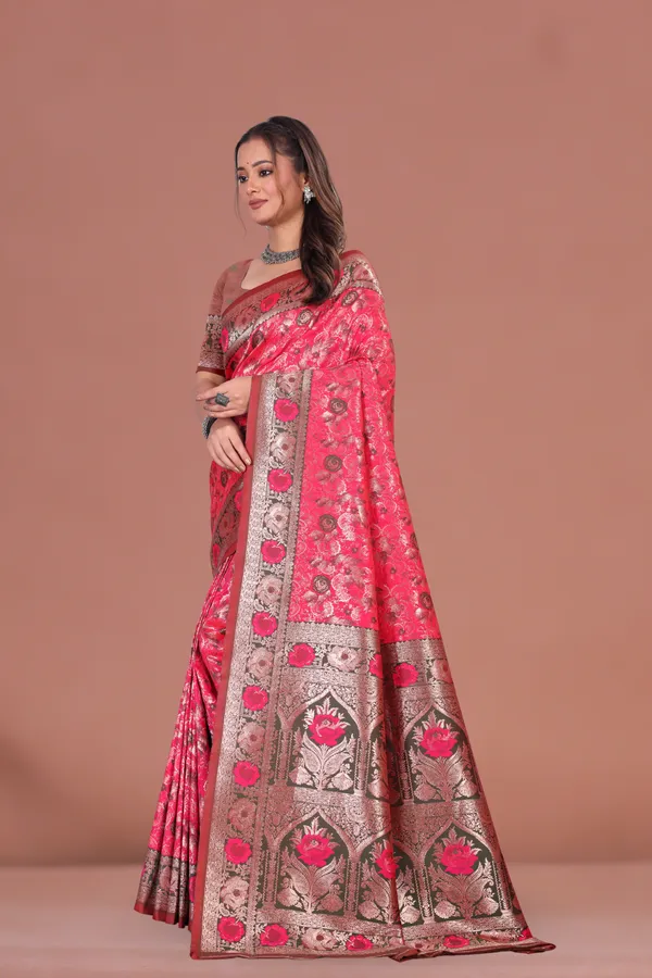 Rich_Pink_Banarasi_Silk_Saree_with_Antique_Zari_&_Floral_Weaving