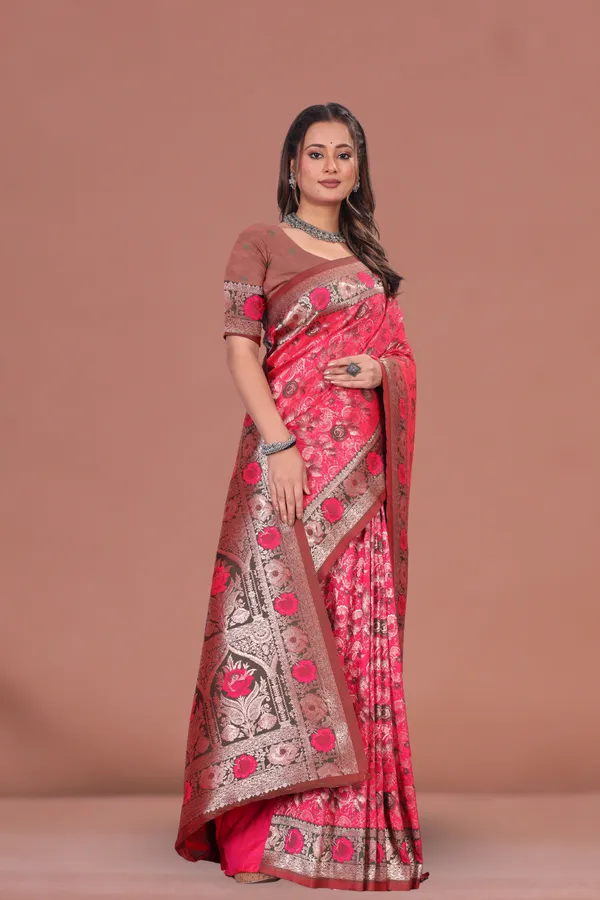 Rich_Pink_Banarasi_Silk_Saree_with_Antique_Zari_&_Floral_Weaving