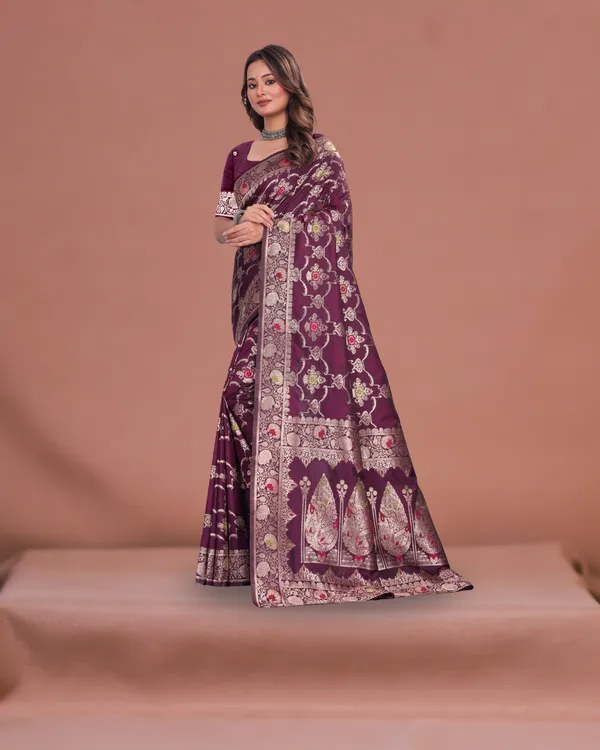 Elegant_Maroon_Banarasi_Silk_Saree_with_Zari_Weaving_&_Rich_Pallu_for_Women