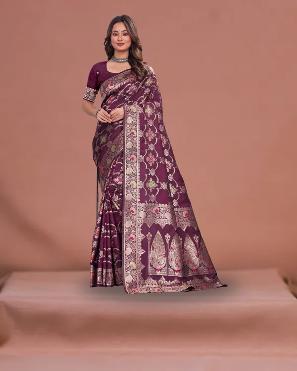 Elegant_Maroon_Banarasi_Silk_Saree_with_Zari_Weaving_&_Rich_Pallu_for_Women