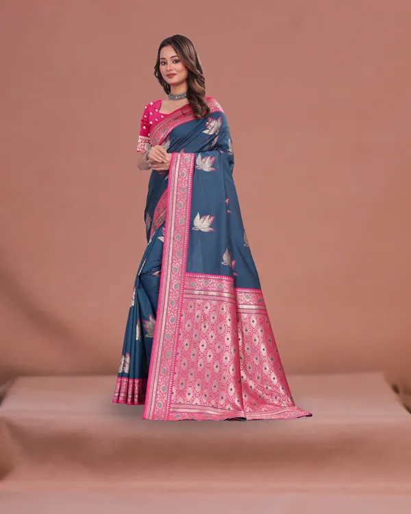 Rama_Blue_Banarasi_Silk_Saree_with_Pink_Zari_Border
