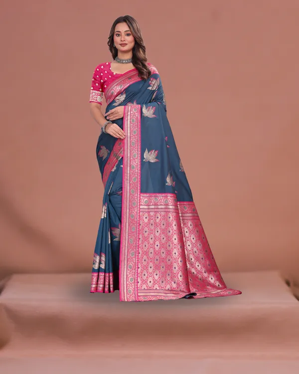 Rama_Blue_Banarasi_Silk_Saree_with_Pink_Zari_Border