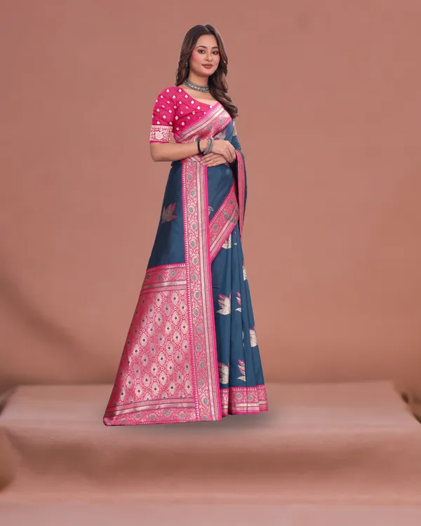 Rama_Blue_Banarasi_Silk_Saree_with_Pink_Zari_Border