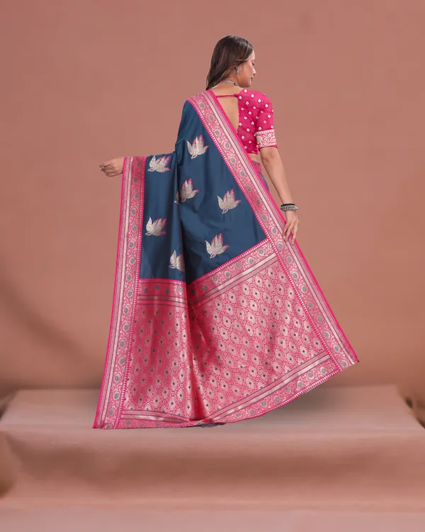 Rama_Blue_Banarasi_Silk_Saree_with_Pink_Zari_Border