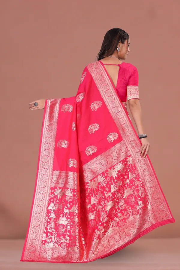 Elegant_Pink_Banarasi_Silk_Saree_with_Intricate_Golden_Zari_Weaving