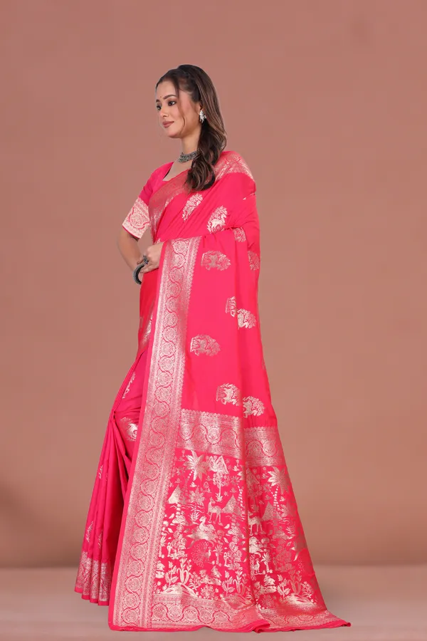 Elegant_Pink_Banarasi_Silk_Saree_with_Intricate_Golden_Zari_Weaving