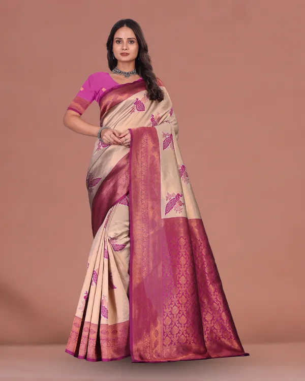 Cotton_Saree_with_Contrast_Border,_Zari_Weaving_and_Peacock_Motifs
