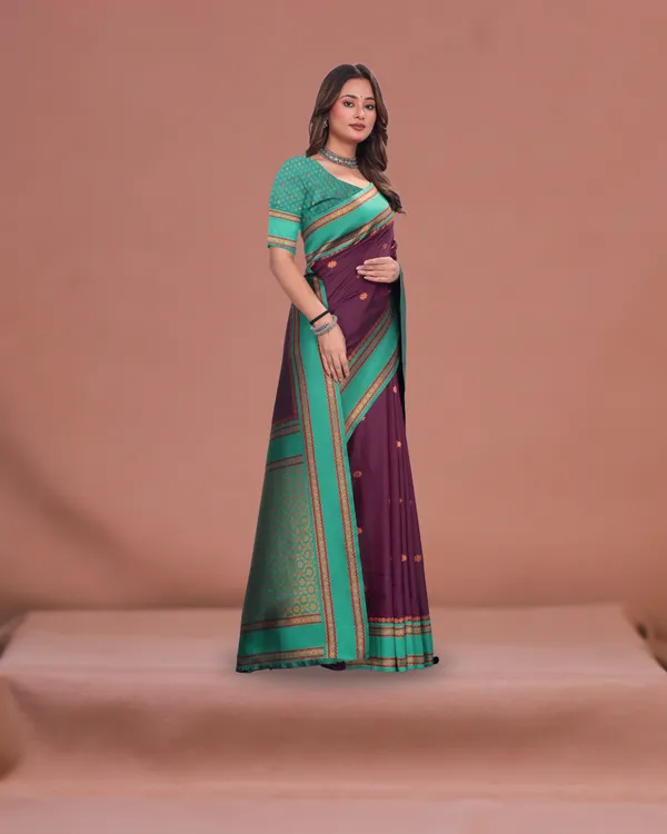 Woven_Narayanpet_Cotton_Silk_Saree_(Purple_and_Green)