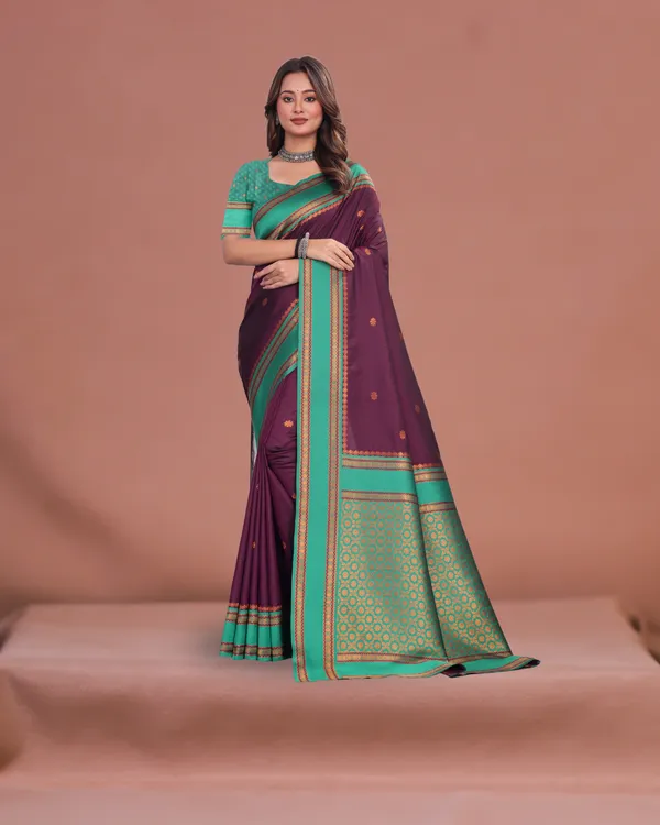 Woven_Narayanpet_Cotton_Silk_Saree_(Purple_and_Green)