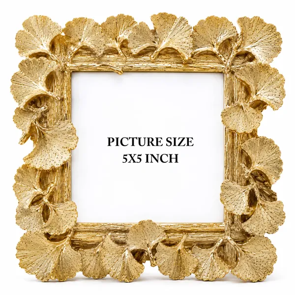 Golden_Ginkgo_Leaf_Photo_Frame_5x5_Square_Decorative_Metal_Picture_Holder_Vintage_Resin_Centerpiece
