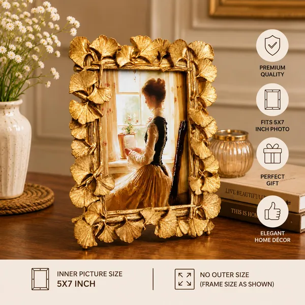 Golden_Ginkgo_Leaf_Photo_Frame_5x7_Decorative_Metal_Tabletop_Picture_Holder_Vintage_Resin_Centerpiece