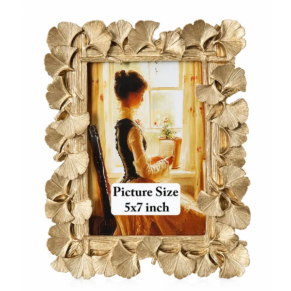 Golden_Ginkgo_Leaf_Photo_Frame_5x7_Decorative_Metal_Tabletop_Picture_Holder_Vintage_Resin_Centerpiece