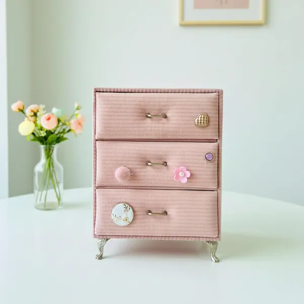 Vintage_Pink_Fabric_Jewelry_Box_with_3_Drawers_|_Decorative_Mini_Jewelry_Organizer_&_Storage_Chest_for_Rings,_Earrings,_Bracelets_&_Accessories_|_Elegant_Vanity_Décor_Gift_for_Women_&_Girls