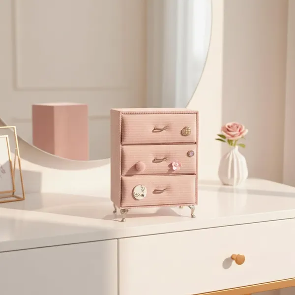 Vintage_Pink_Fabric_Jewelry_Box_with_3_Drawers_|_Decorative_Mini_Jewelry_Organizer_&_Storage_Chest_for_Rings,_Earrings,_Bracelets_&_Accessories_|_Elegant_Vanity_Décor_Gift_for_Women_&_Girls