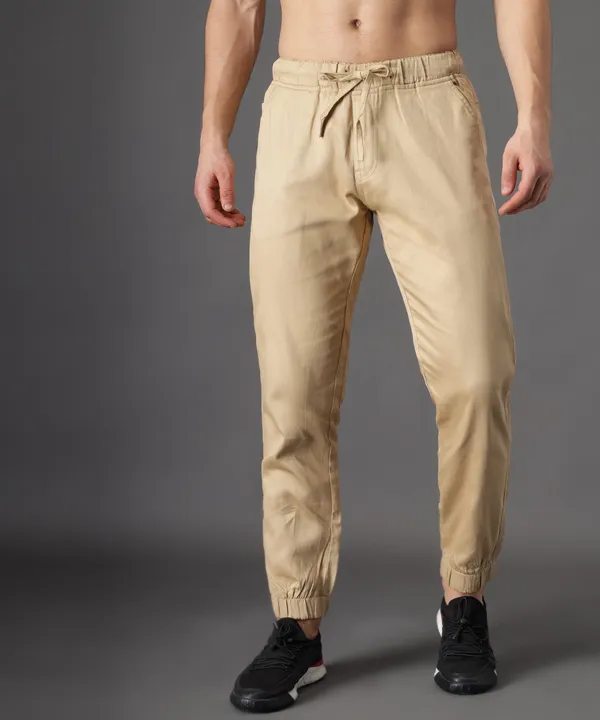 Beige_Slim_Mid_Rise_Cotton_Jogger_Pants_For_Men