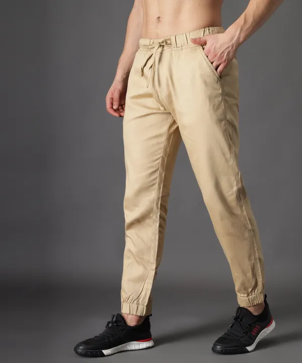 Beige_Slim_Mid_Rise_Cotton_Jogger_Pants_For_Men