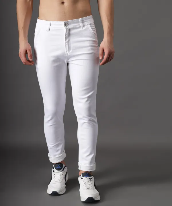 White_Slim_Mid_Rise_Jeans_Pants_For_Men