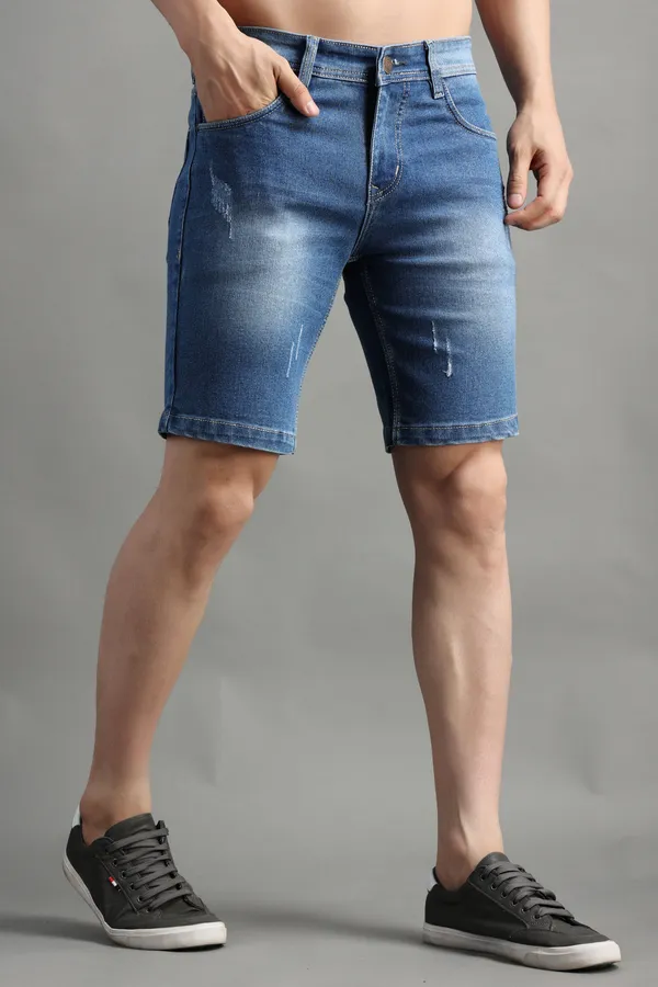 Blue_Slim_Mid_Rise_Ripped_Shorts_For_Men