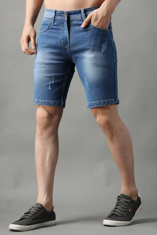 Blue_Slim_Mid_Rise_Ripped_Shorts_For_Men