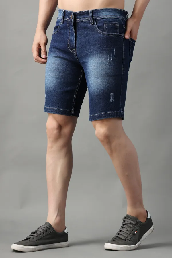 Dark_Blue_Slim_Mid_Rise_Ripped_Shorts_For_Men