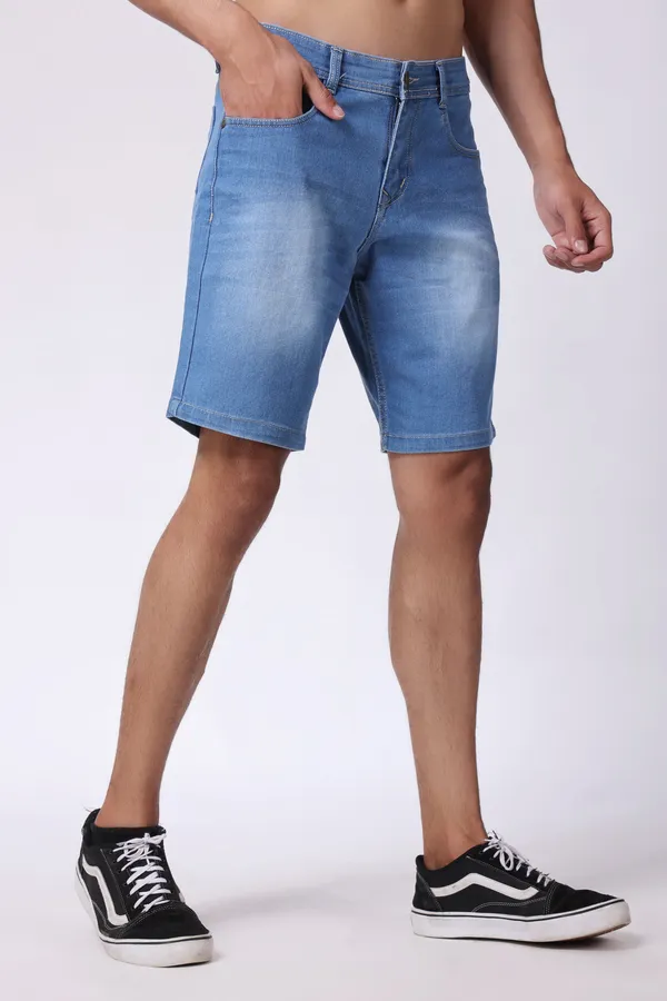 Blue_Slim_Mid_Rise_Shorts_For_Men