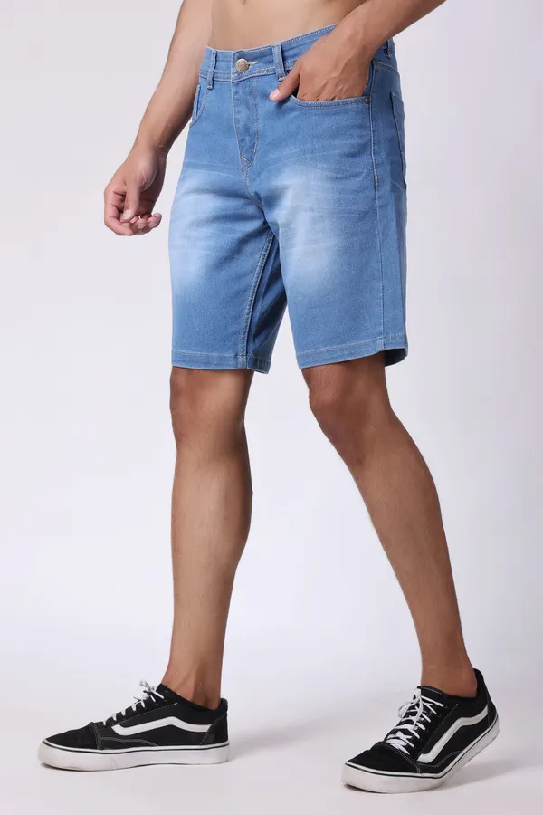 Blue_Slim_Mid_Rise_Shorts_For_Men