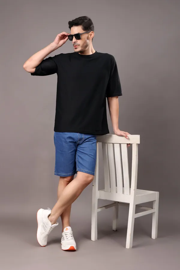 Blue_Slim_Mid_Rise_Shorts_For_Men