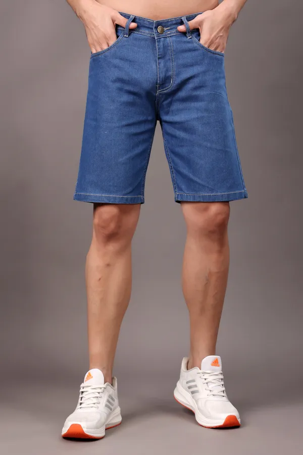 Blue_Slim_Mid_Rise_Shorts_For_Men
