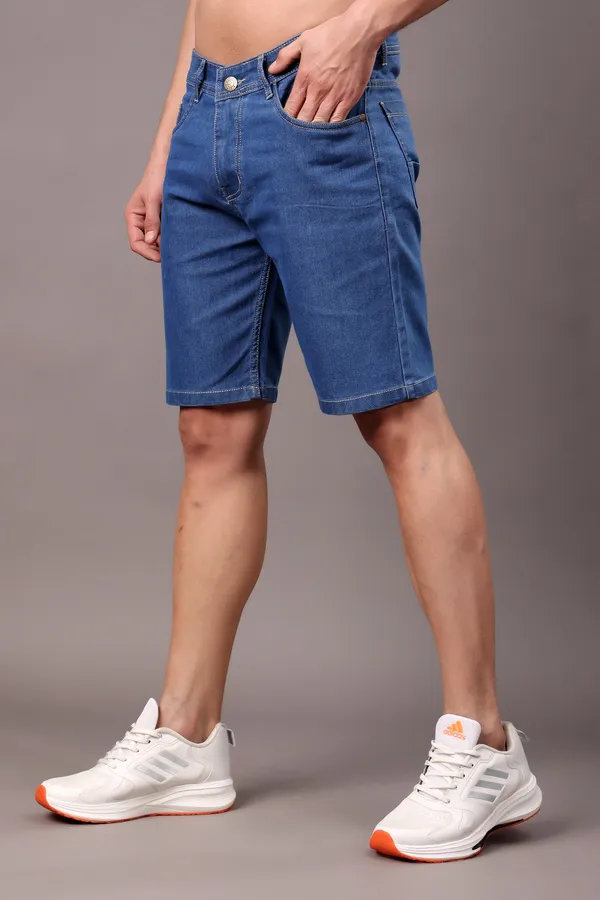 Blue_Slim_Mid_Rise_Shorts_For_Men