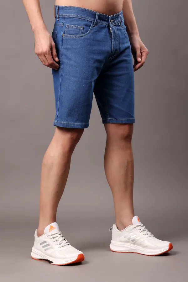 Blue_Slim_Mid_Rise_Shorts_For_Men