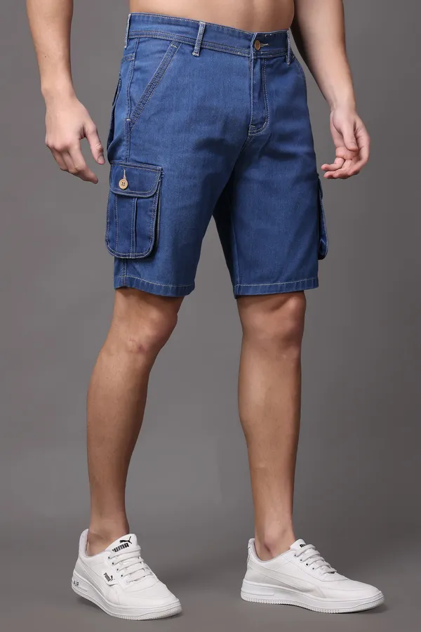 Blue_Slim_Mid_Rise_Shorts_For_Men