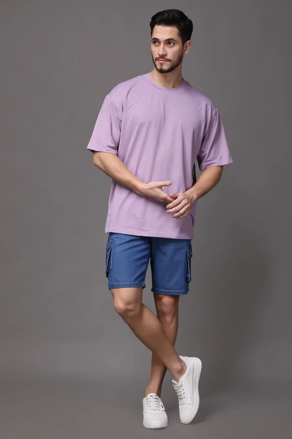 Blue_Slim_Mid_Rise_Shorts_For_Men